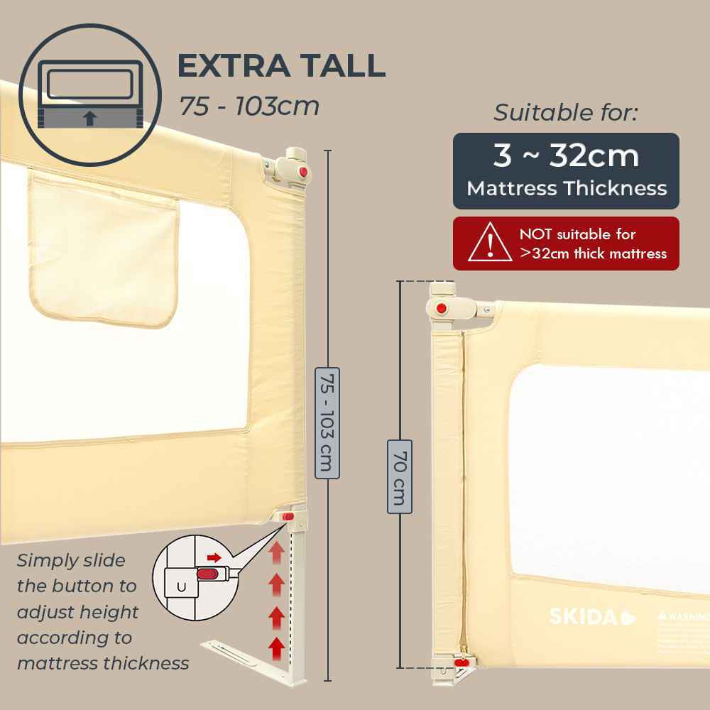 Skida Extra Tall Slide Down Bedrail 180cm - Grey