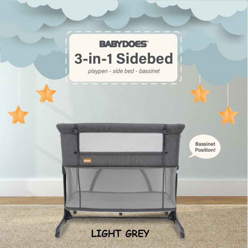 Babydoes 3 in 1 Side Bed Baby Box - Light Grey