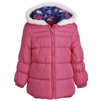 London Fog Faux Down Warm Hooded Puffer Jacket Coat with Fleece - Scarf Pink (24 bulan)